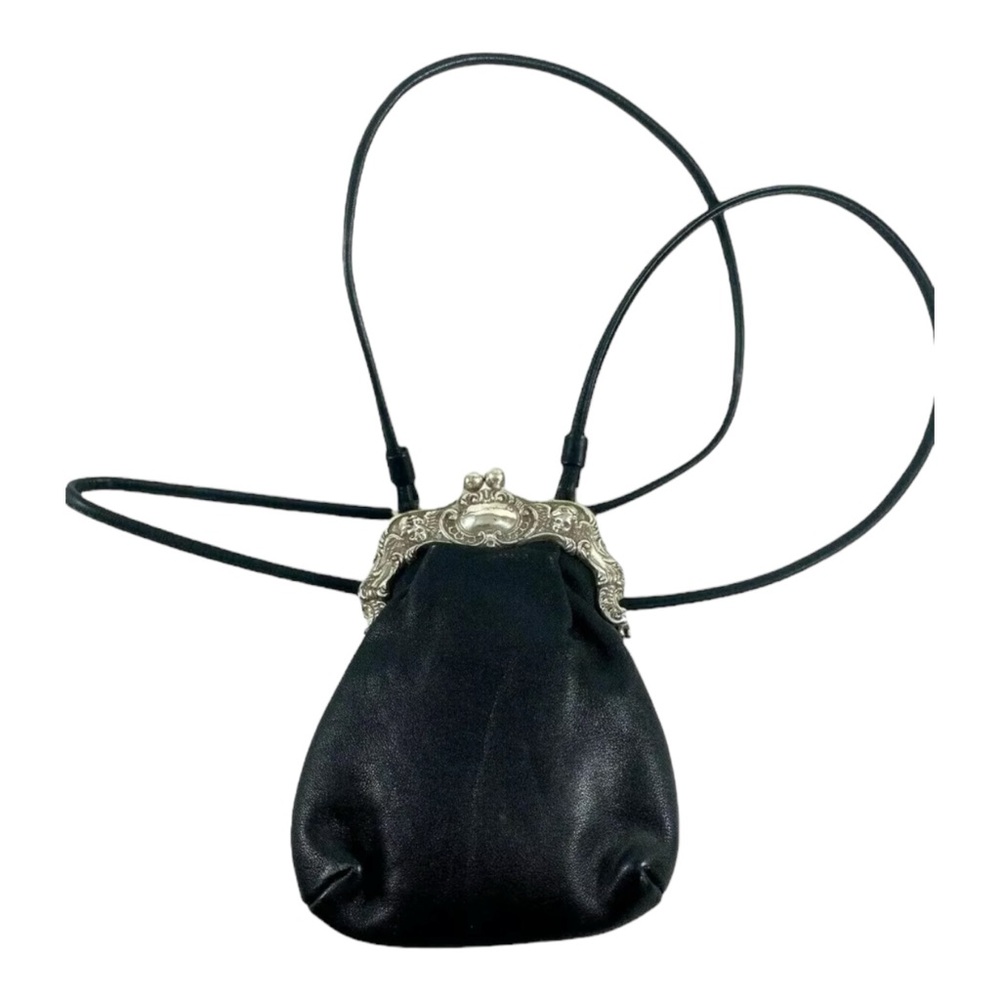 Brighton Black Stacy Mini Leather Purse Silver Cherubs Crossbody Shoulder Strap